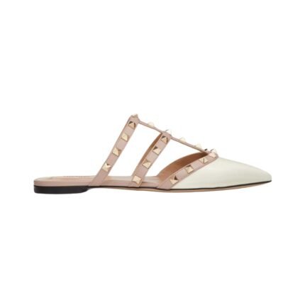 Rockstud Leder Mules Ivory/Puder