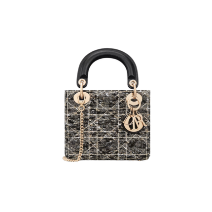 Zwart tweed met Cannage-motief in goudkleurig metallic draad 17cm