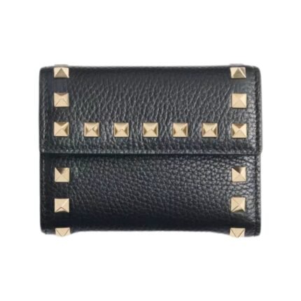 Rockstud Trifold Kalbsleder Black 11cm