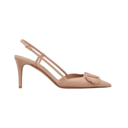 Slingback Pumpe aus Leder in Rose Cannelle 80cm