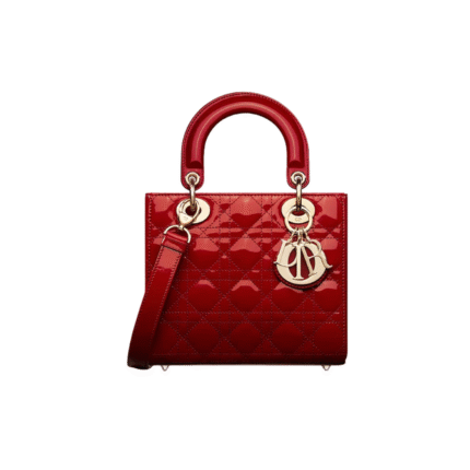 Kersenrood patent kalfsleer met Cannage-motief 20cm