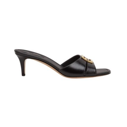 Sandalen aus Blackem Leder mit mittelhohem Absatz 5.5cm