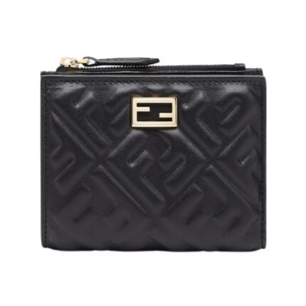 Brieftasche aus Blackem Nappaleder mit FF-Muster 9.5cm