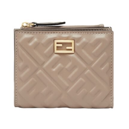 Brieftasche aus GreyBrownem Nappaleder mit FF-Muster 9.5cm