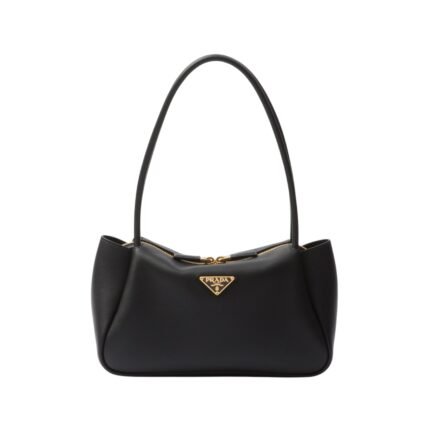 Mittelgroße Lederschultertasche in Black 16cm