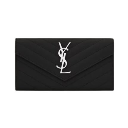 Cassandre matelassierte große Klappenbrieftasche aus Grain de Poudre-Leder 19cm