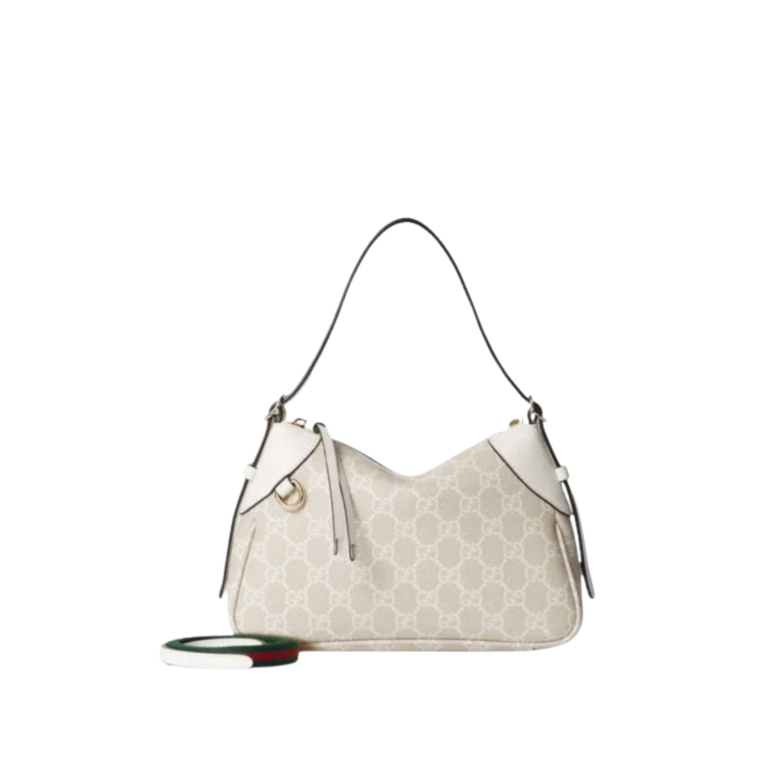 26 Emblem Schultertasche Beige und White 24.5cm - Image 1