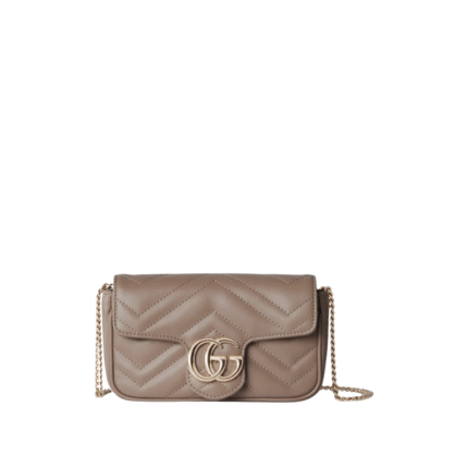 Super-Mini-Tasche aus taupefarbenem Leder 16.5cm