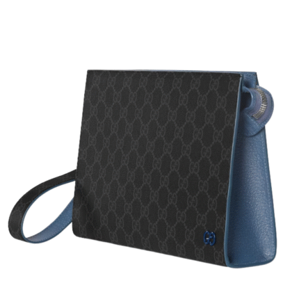 Kleine, zweifarbige Pouch Blueer Lederbesatz 26 cm